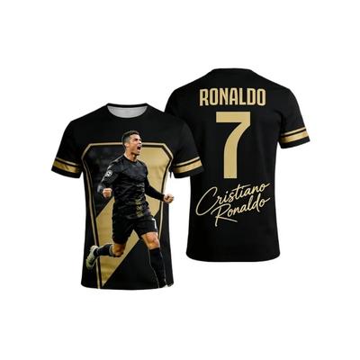 Maglia Edizione Speciale # 7 Cristiano Ronaldo T-shirt Nera Manica Corta Allenamento Fitness all'Aperto Sportiva Estiva Camicia da Uomo Donna