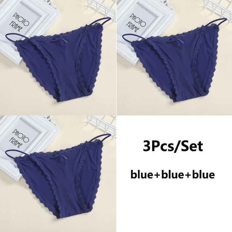 Seamless Lace 3pcs Sexy Women Panties Silk Lingerie Girls Cute Bow Underpants