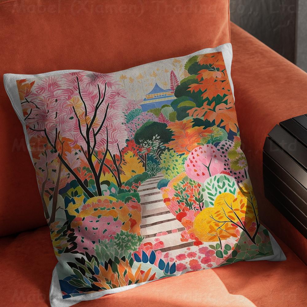 Květinová zahrada Barevný umělecký tisk Polštář Dárky Domácí kancelářské vybavení Ložnice Pohovka Potah na polštář do auta pouzdro 45x45cm