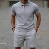 Mens Casual Half Zip Short Sleeve Top And Shorts Two Piece Set