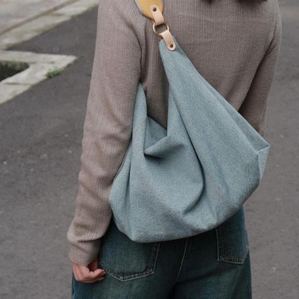 2024 new summer high-end texture niche large-capacity versatile commuter shoulder messenger bag denim tote bag women