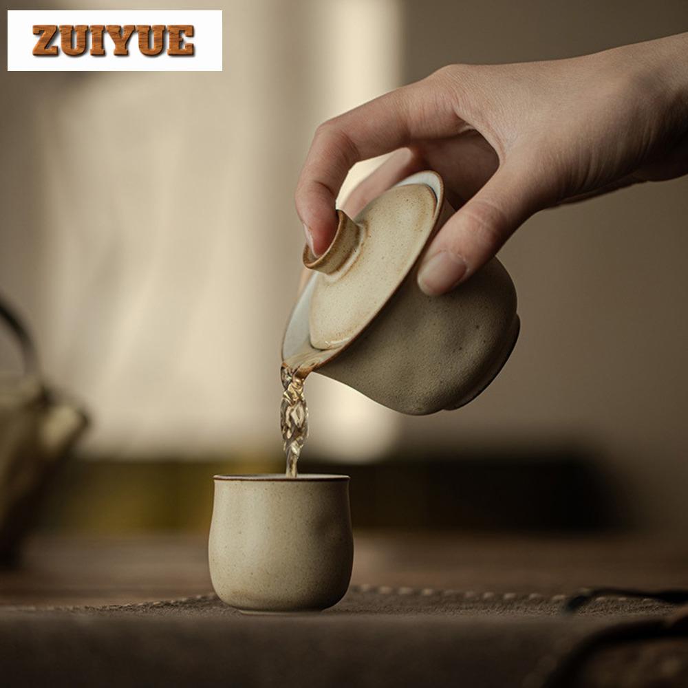 120ml Coarse Pottery Handmade Covered Bowl Japanese Boutique Small Gaiwan Elegant Tea Tureen Tea Maker Drinkware Collection Gift