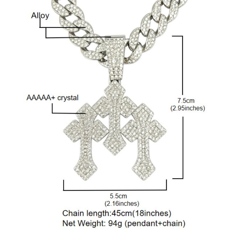 Hot Selling Men's Hip-hop Cuban Chain Necklace Alloy Inlaid with Rhinestones, 30 Character Stand Pendant, Personalized Rap Accessory