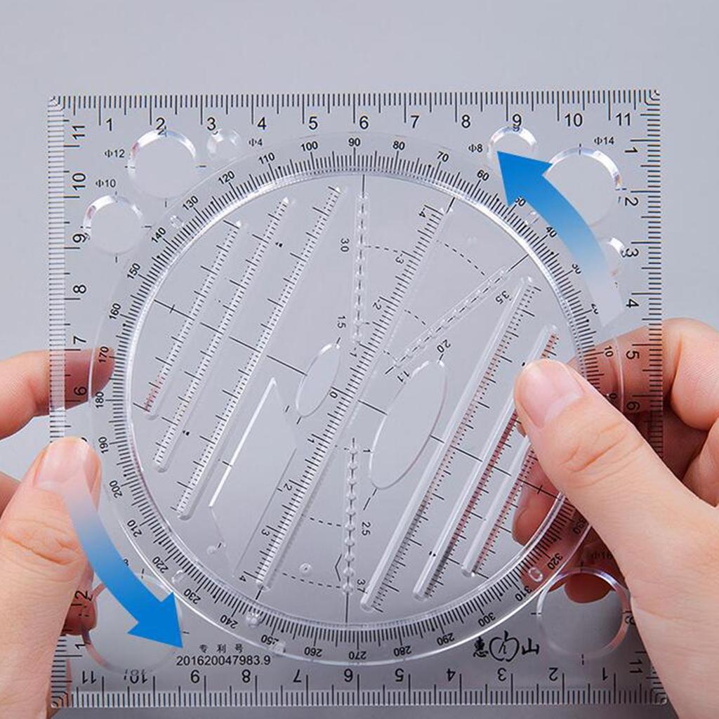 Versatile Geometric Round Drawing Ruler Table for Drafting Student Template Measuring