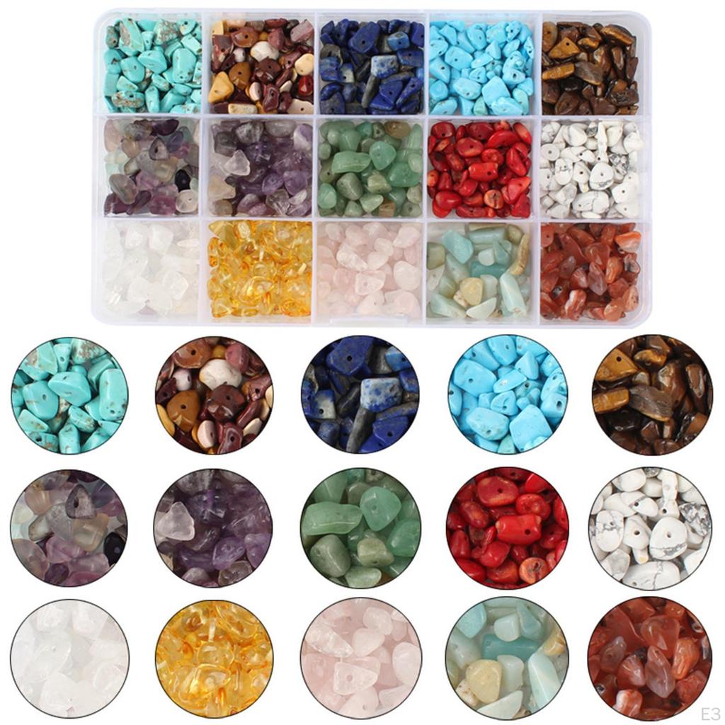 Beads, Multicolor Gem Chips Crystal Loose Rocks Bead with Hole for Jewelry Making Crafting