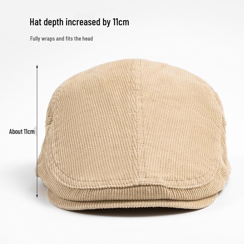 Men's Corduroy Cotton Newsboy Cap - Soft Brim Autumn Beret, Large Size, British Style Pageboy Hat