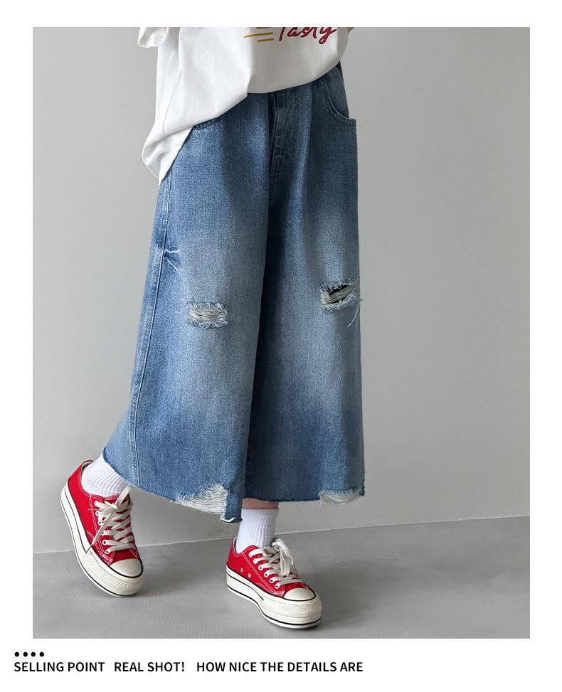 Trendy Summer Ripped Pants Set for Junior High Girls – Stylish Two-Piece Outfit