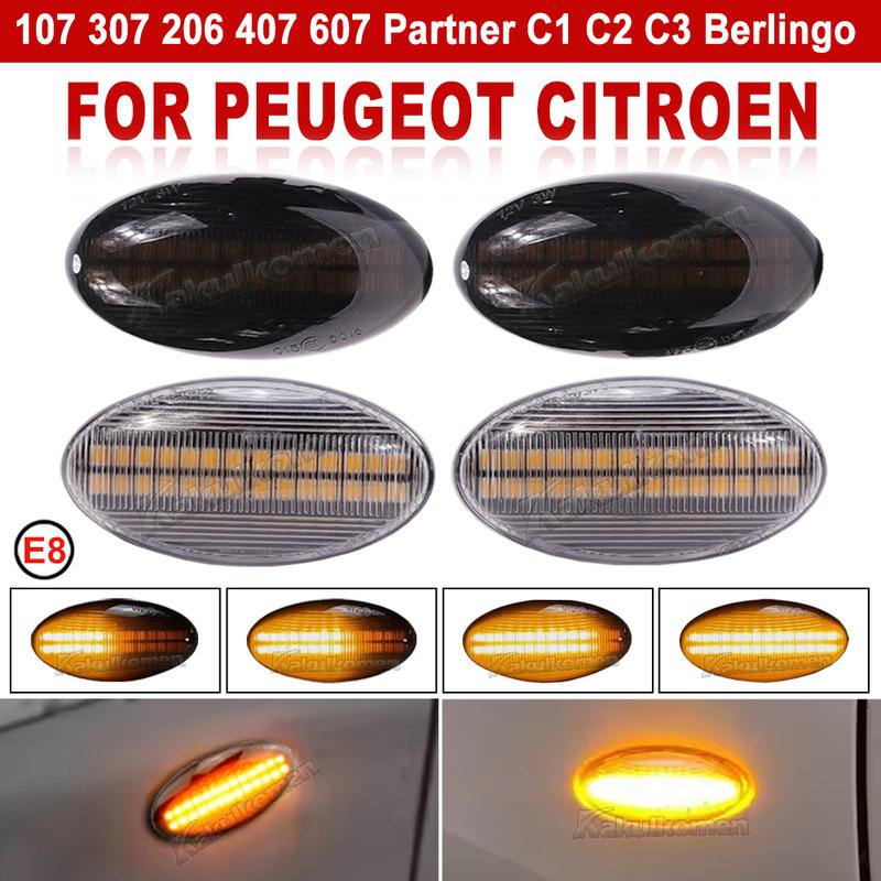 For Peugeot 307 206 407 107 607 Citroen C1 C2 C3 C5 LED Dynamic Turn Signal Light Flowing Water Side Marker Indicator Light