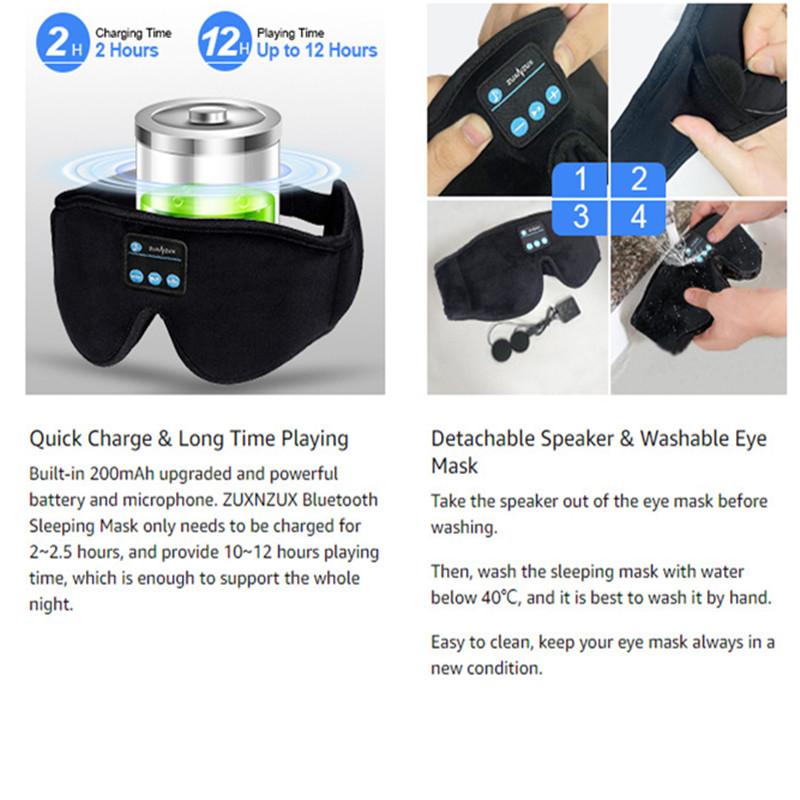 Smart Bluetooth Sleep Eye Mask Comfortable Built In White Noise Head Mounted Light Blocking Memory Cotton Music Eye Mask