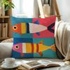 Pc Macaron Color Block Cute Hand Drawn Fish Oil Painting Pillow Cover D DoubleSide Print Polyester Cushion Case for Bedroom N