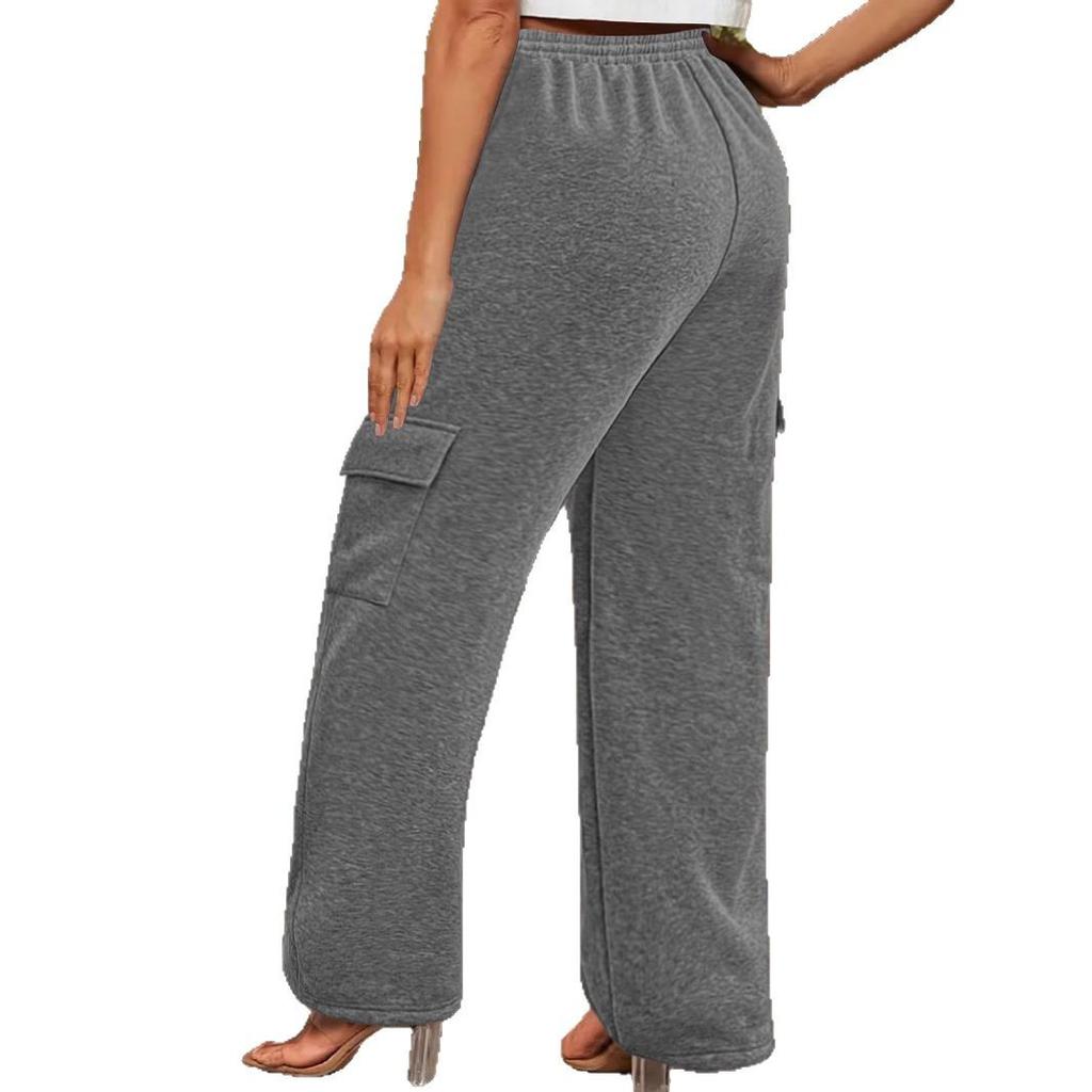 Solid Color Casual Sports Loose Pocket Drawstring Women's Sweatpants