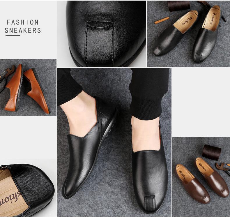Men's Plus Size Cowhide Loafers - Autumn Slip-on Casual Driving Shoes
