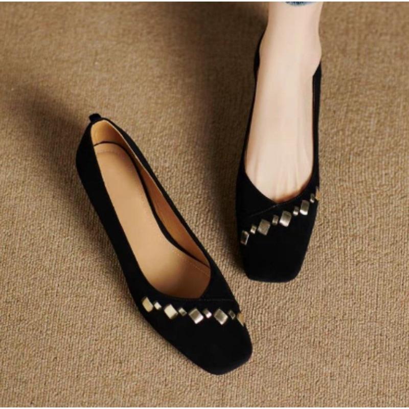 Square Toe and Shallow Mouth 2025 Spring New Scrub Leather Women's Single Shoes