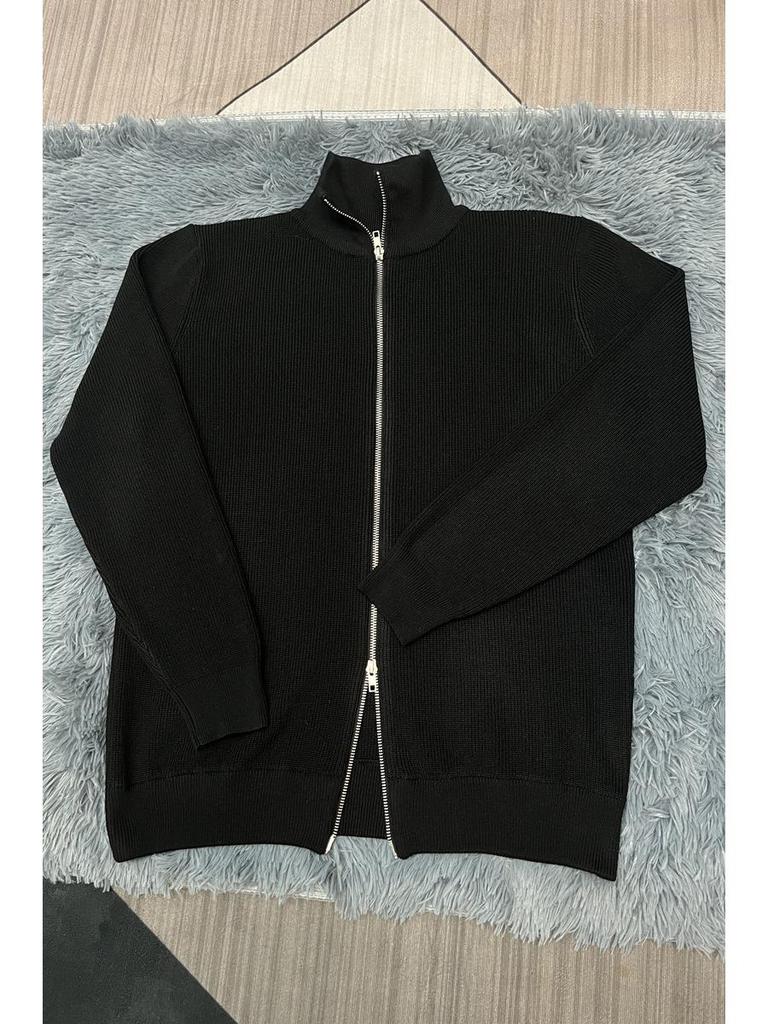 Ma Jia Men's Four-Corner Cardigan Zipper Half-High Collar Loose Casual Knit Sweater