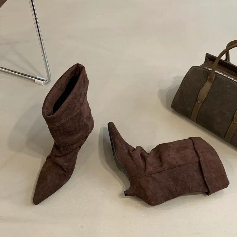 Aneikeh 2026 Winter Fashion Thin Low Heel Pointed Toe Women Ankle Boots Ladies SHort Modern Shoes Party Pumps Botas Mujer