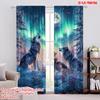2pcs,2D Plane Printing Minimalist Curtains Howling Wolves Versatile 100% Polyester (without Rod) Festive Use for Living Room,