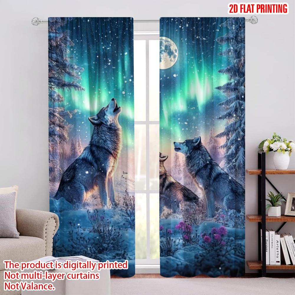 

2pcs,2D plane printing Minimalist Curtains Howling Wolves Versatile 100% Polyester (without rod) Festive Use for Living Room, 52.50 × 116.00 cm 2 pcs