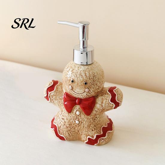 Ceramic Soap Dispenser Christmas Dispenser, Gingerbread Man House Bear Liquid Hand Container, Refillable Shower Gel Lotion Bottle for Bathroom Kitchen