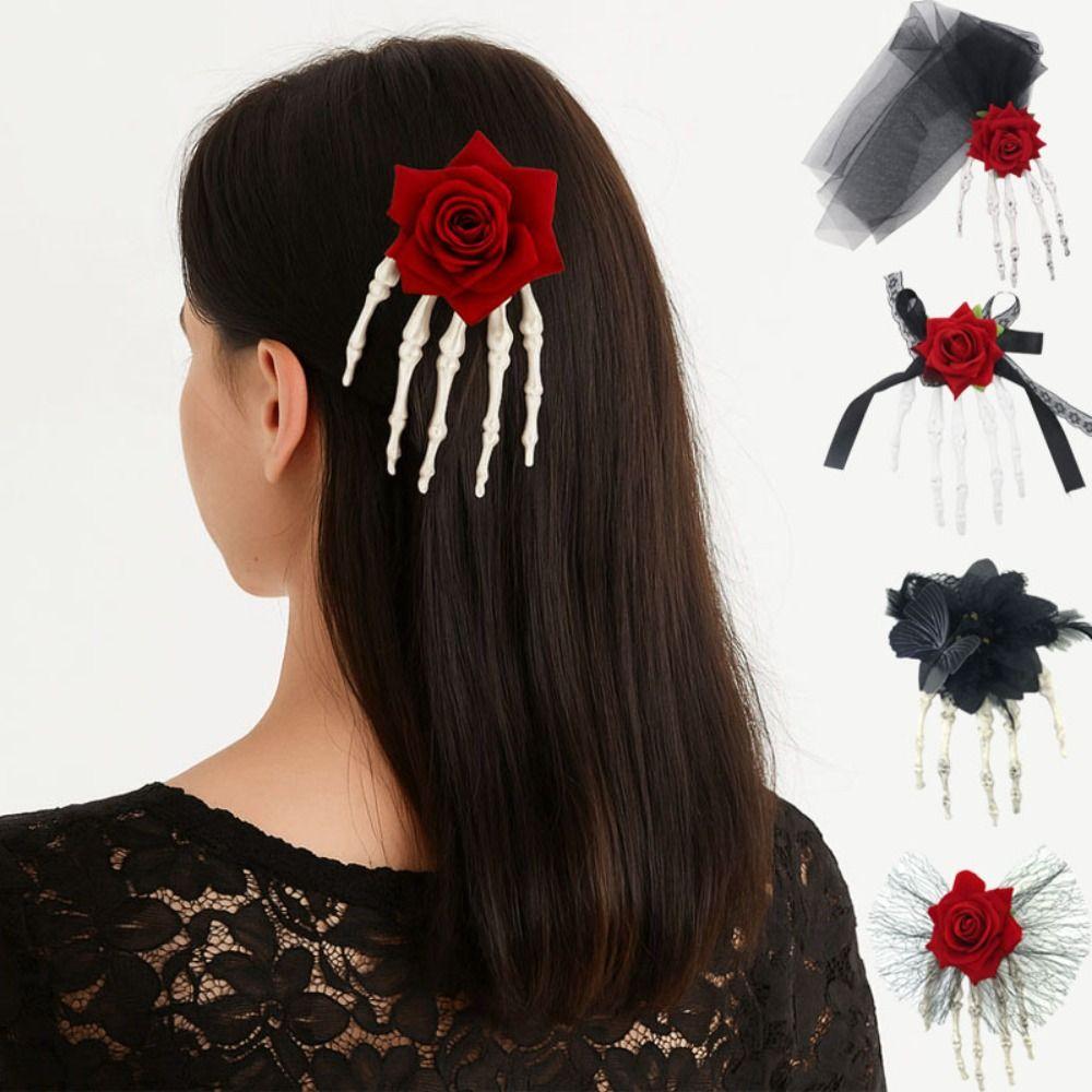 Cloth Skeleton Hand Rose Hairpin Skeleton Halloween Headwear  Ghost Festival Supplies