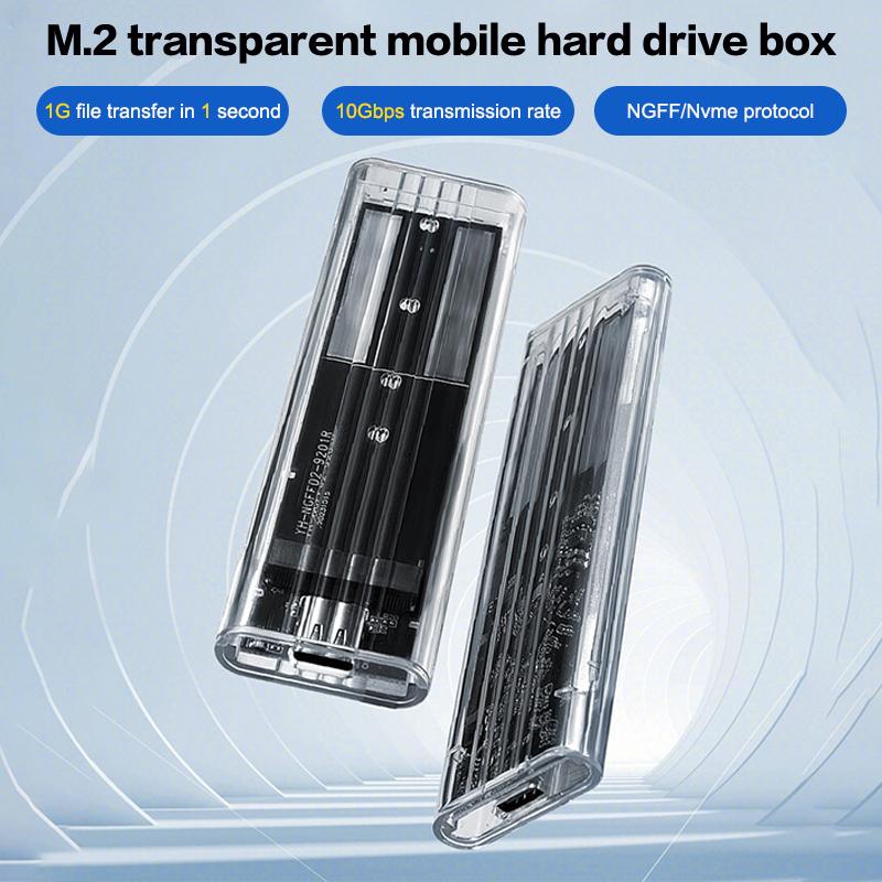 M.2 NVMe PCIe NGFF SATA Protokol Kılıfı Şeffaf USB Tip C 10Gbps PCI-E Şeffaf Harici Sabit Disk Kutusu Kılıfı Dizüstü Bilgisayar Telefon İçin