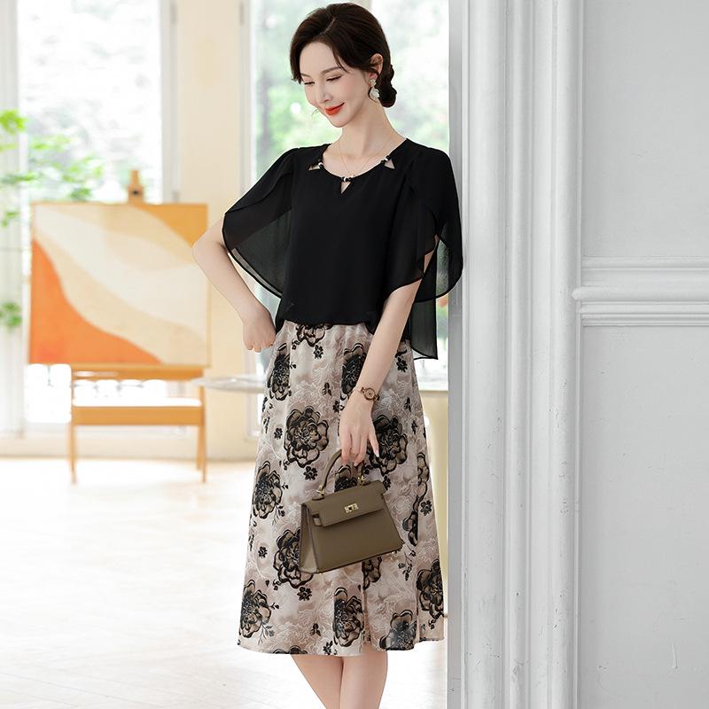 Mother s Summer Mid-Length Cinched Waist Dress – Plus Size, Slimming, Versatile, Loose-Fit XL