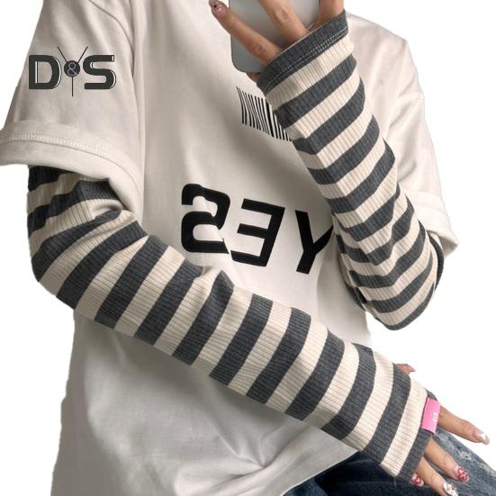 UV Solskydd Armärmar för Kvinnor Randiga Tränings Solskyddsärmar med Tumhål Kylande Armskydd för Utomhuscykling Körning Vandring Fiske