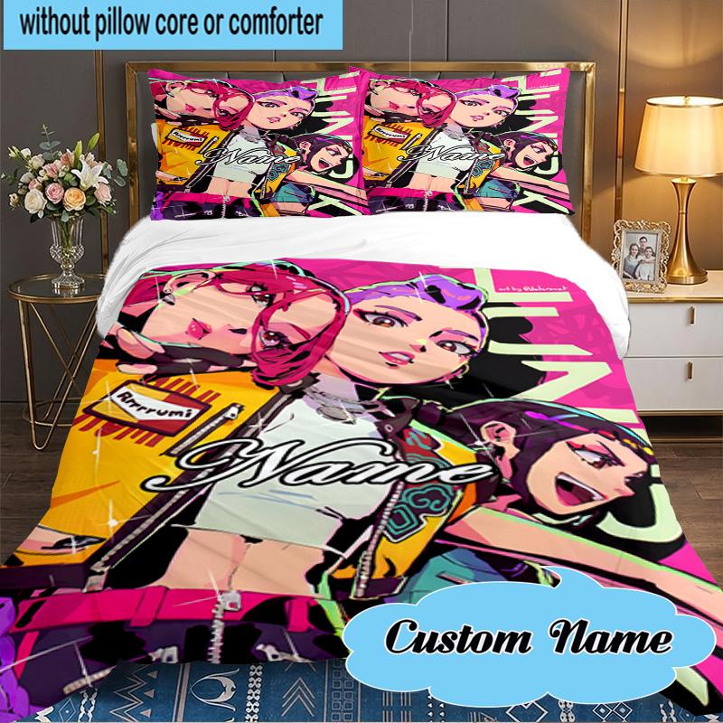 Nombre Personalizado Juego de Ropa de Cama Trio de Noche Fantasía K-Pop de 3 Piezas Incluyendo 1 Funda Nórdica y 2 Fundas de Almohada para Dormitorio, Regalo para Dormitorio Decoración del Hogar
