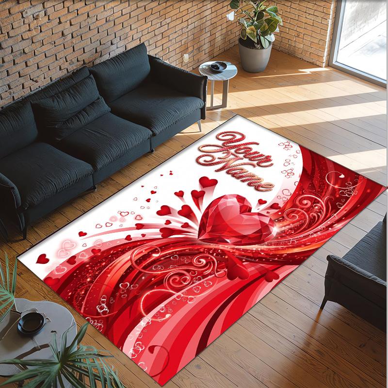 Hearts Theme Crystal Velvet Floor Rug Personalized Custom Name Text Warm Carpet Home Decoration