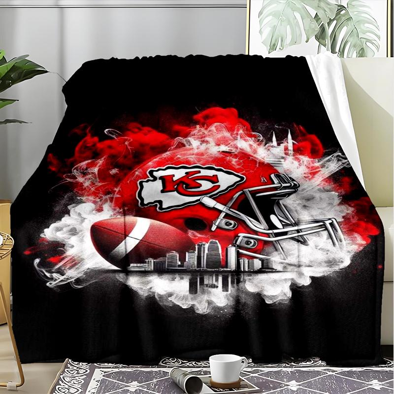 1PC City Chiefs Emblem Printed Soft Flannel Blanket Throw for Adult Bedroom Living Room Sofa Camping Travel Fan gifts Christmas Gifts