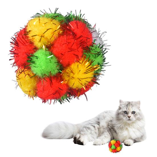 Christmas Cat Toy Balls Sparkly Pompoms with Soundings Particles 4.5cm Crinkle And Jingle Toys for Kittens Interactive Chasing Hunting Plush Balls