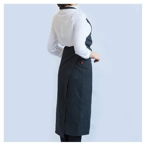 med358 Linen Apron, Cafe Style, Available in Standard and Thin Fabrics, for Home Use, Unisex, for Cooking, Crafts, and Work, with Neck Strap (Light Gr