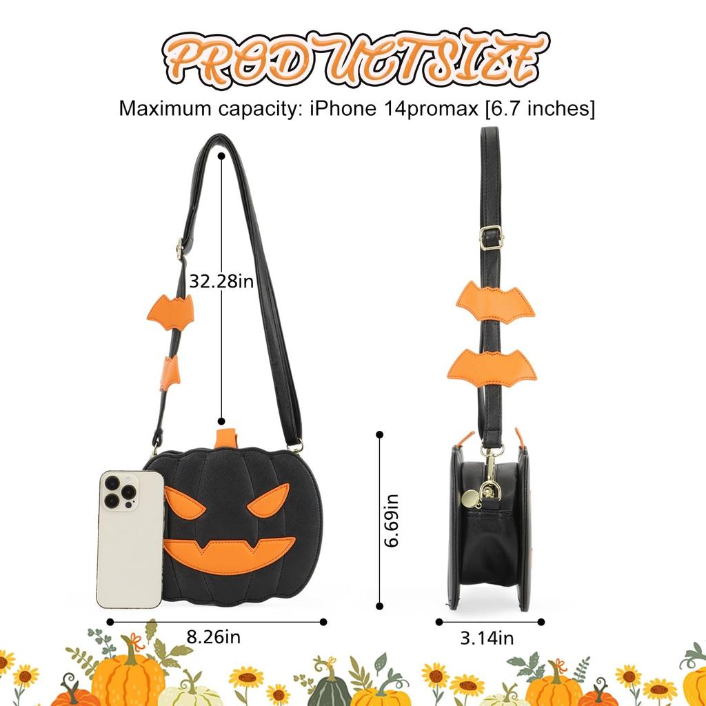 Halloween Funny Pumpkin Crossbody Bag Novelty Pumpkin Shoulder Bag Waterproof PU Leather Pumpkin Bag Cute Halloween Candy Bags