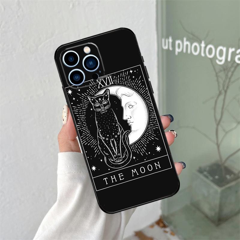 Moon Tarot Witch Cat Case For iPhone 16 15 11 12 13 14 Pro Max Plus XS X XR 12 13 Mini Back Cover