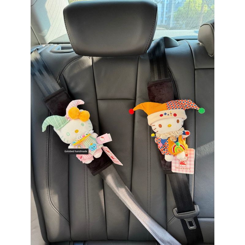 Authentic Clown Kitty Hello Kitty Car Seatbelt Shoulder Pad Kt Plush Shoulder Cover Cartoon Doll Anti-Strangling Neck Protector