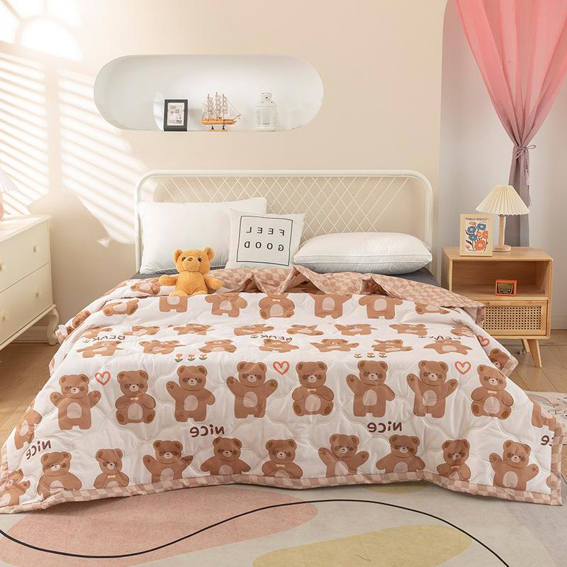 2025 Summer Thin Blanket Printing Bed Quilt Summer Cool Quilt Double Blankets Comforters Skin-friendly Cotton Thin Quilt Soft Bedding Home Textile