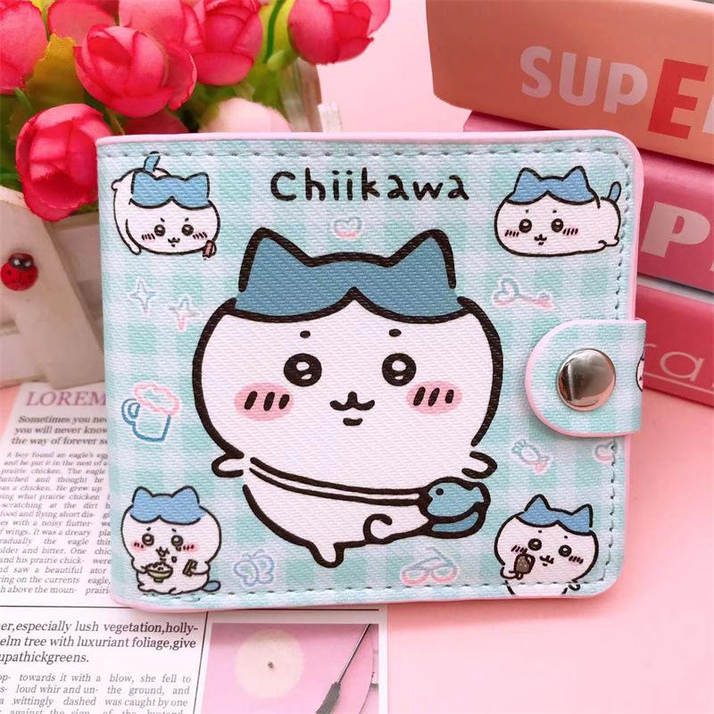 Kawaii Chiikawa Coin Bag Cute Cartoon Pu Leather Wallet Short 2-Fold Money Change Pouch Lovely Casual Card Holder With Buttons