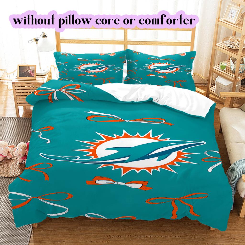 Miami Dolphins Pattern Bedding Quilt Set Quilt Cover Pillowcase Home Decoration Birthday Gift (1 * duvet cover + 2 * pillowcase, without core)