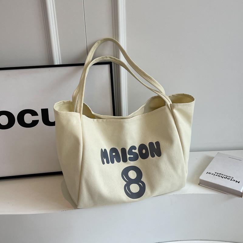 Модная стильная большая сумка-тоут 2024 года Яркая холщовая сумка Идеально подходит для путешествий и школы OffWhite