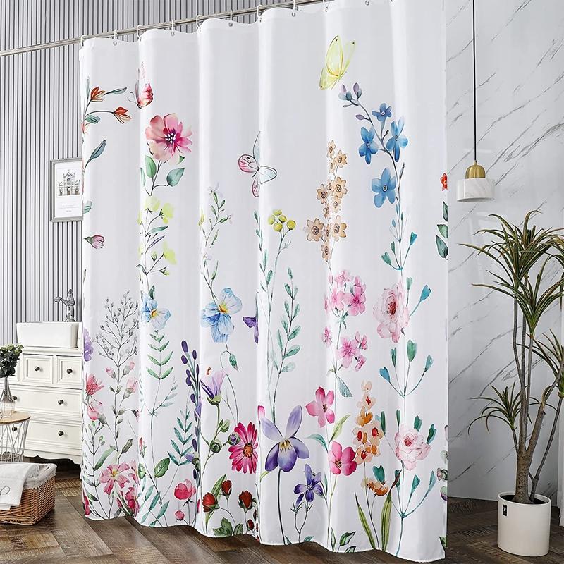 Emerald Green Eucalyptus Shower Curtain Fabric, Watercolor Plant Leaves with Floral Bathroom Shower Curtain Set with Hooks