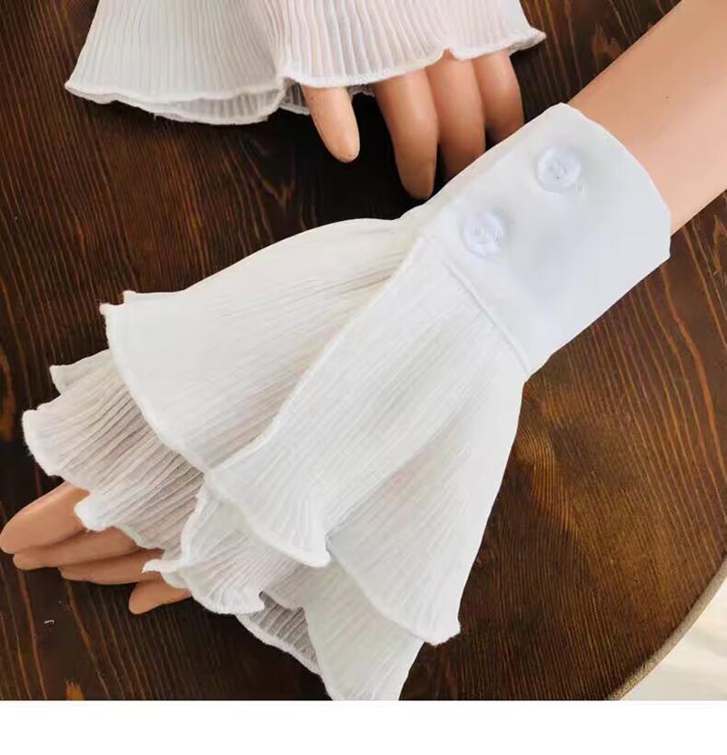 Womens Detachable Fairy Wrist Ruffle Cuffs White Flared False Sleeves For Sweater Dress Clothing Accessories