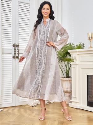 Vestido Caftan de Moda com Lantejoulas - Jalabiya de Noite Muçulmana do Oriente Médio