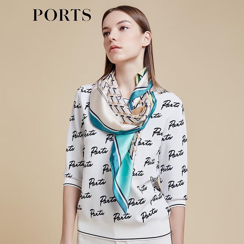 PORTS Women's Spring/Summer Color-block Logo Jacquard Knit Sweater