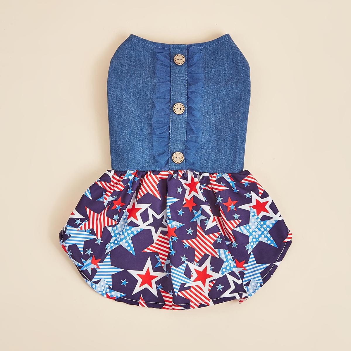 

Striped Dog Dresses,American Flag Star Doggy Clothes for Small Dogs Denim Girl Costume, Puppy Onesie, Pet Cat Outfit Independenc XS（old）