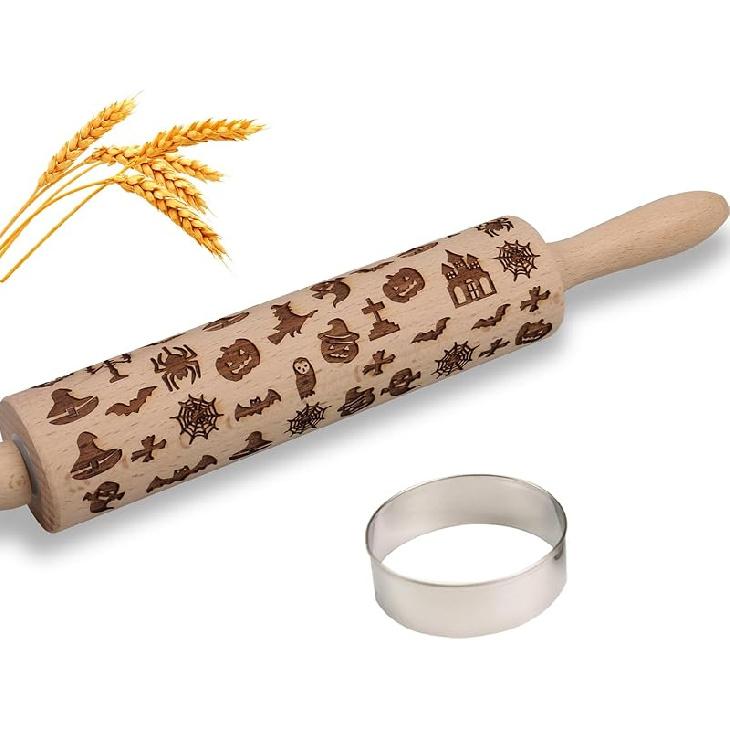 Christmas Embossed Rolling Pin for Baking Cookies Embossing Rolling Pins with Design Wooden Engraved Springerle Roller Pin Dough Patterned Clay