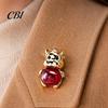 Decorative Coat Pin Golden Plated Alloy Cow Brooch, Red Faux Crystal Belly Cattle Lapel for Anti-oxidation Brooch Men Women, Animal Clothes