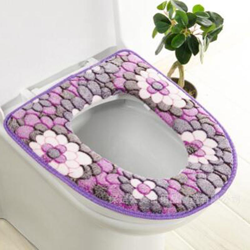 Toilet Seat Covers Flannel Winter Warm Prints Thicken Comfortable Gentle Toilets Cushion Bathroom Essential Accessories