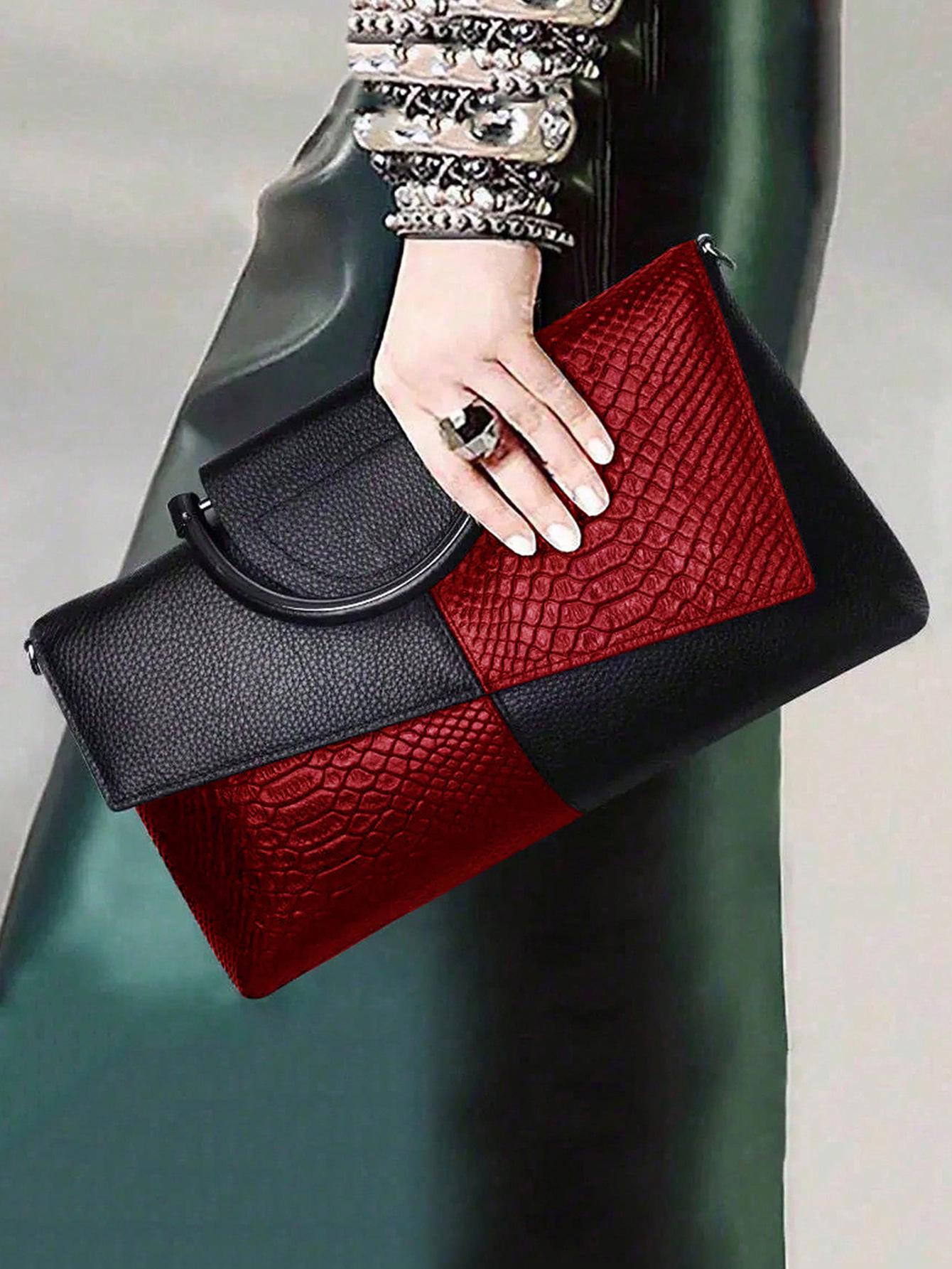 Crocodile Pattern High-End Clutch: 2026 Large Capacity Women s Fashion Crossbody Bag 28x16x4 cm красный