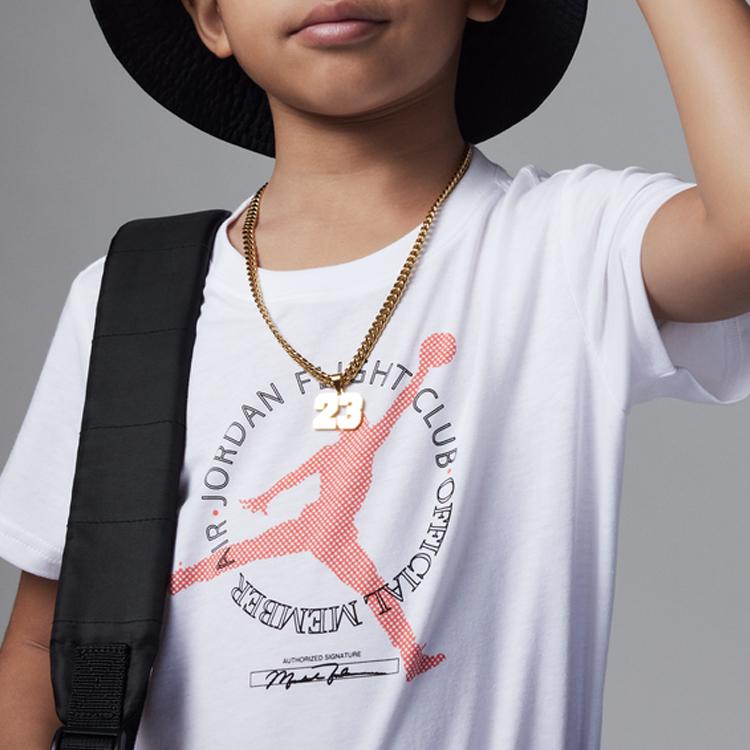Jordan Official Member Alphabet Logo Print Crew Neck Short Sleeve T-Shirt Kids Tops White FQ1040-100