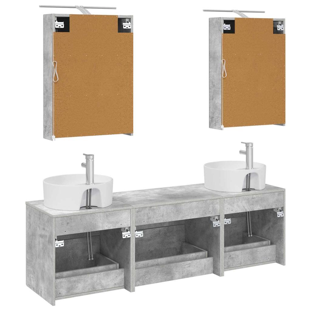 Bathroom Furniture Set 5 Pcs Concrete Grey Engineered Wood and Glass