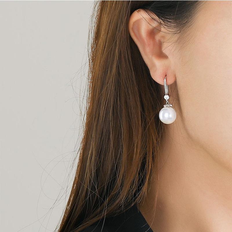 Sterling Silver Pearl Diamond Inlaid Drop Earrings For Women Fashion Jewelry